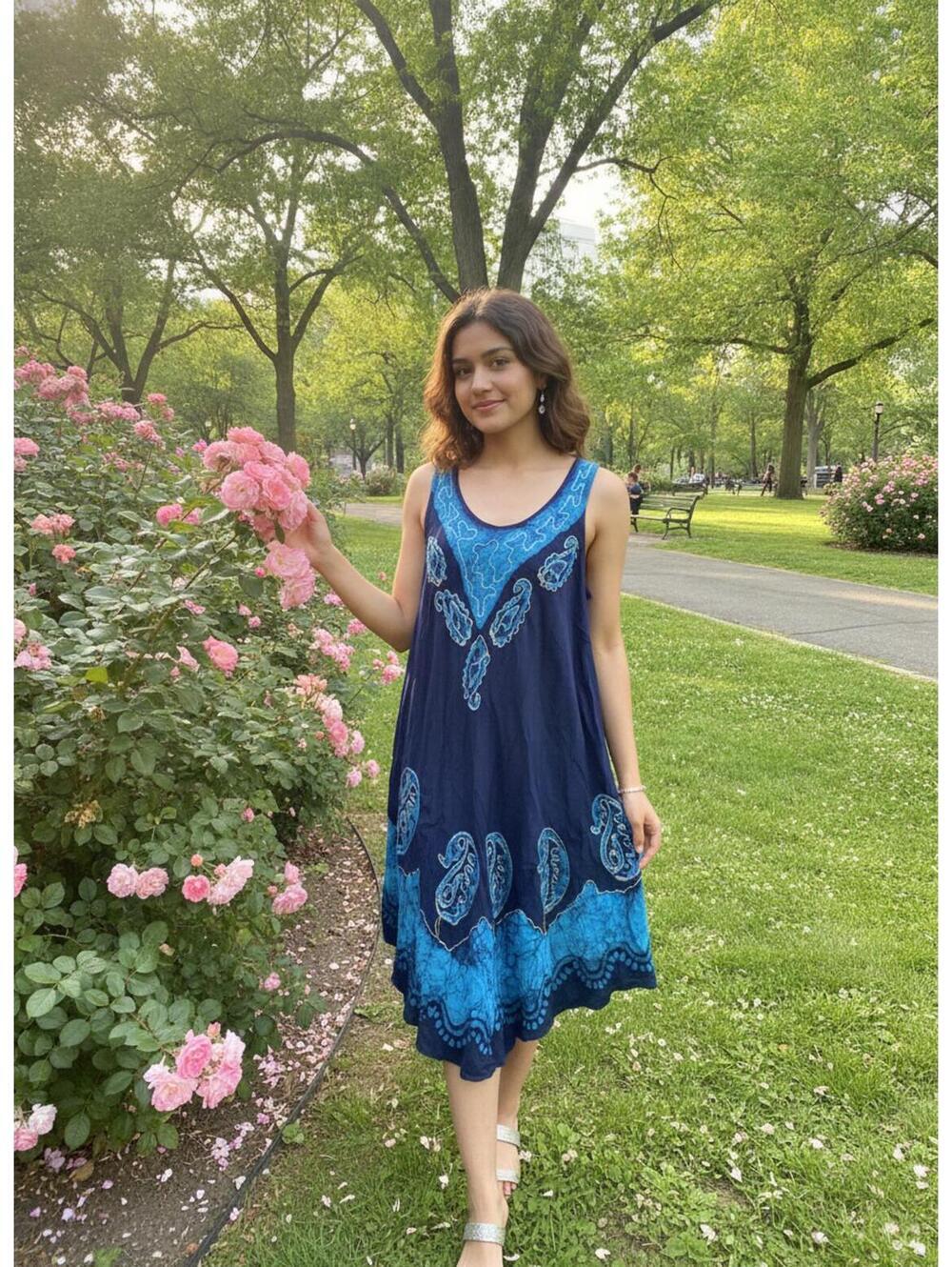 Handcrafted Bohemian Blue Dress with Intricate Embroidery